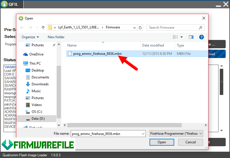 Select firmware file on Qualcomm Flash Image Loader (QFIL)